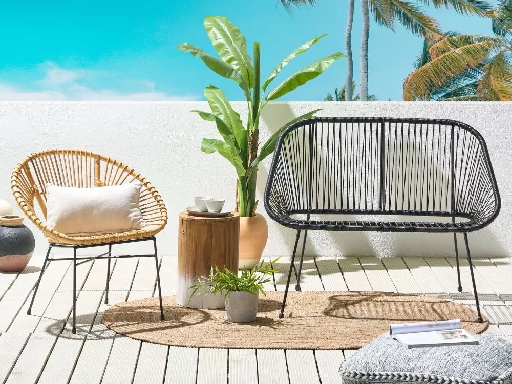 Beliani Exterior*Banco De Jardim Em Rattan Preto 114 Cm Acapulco